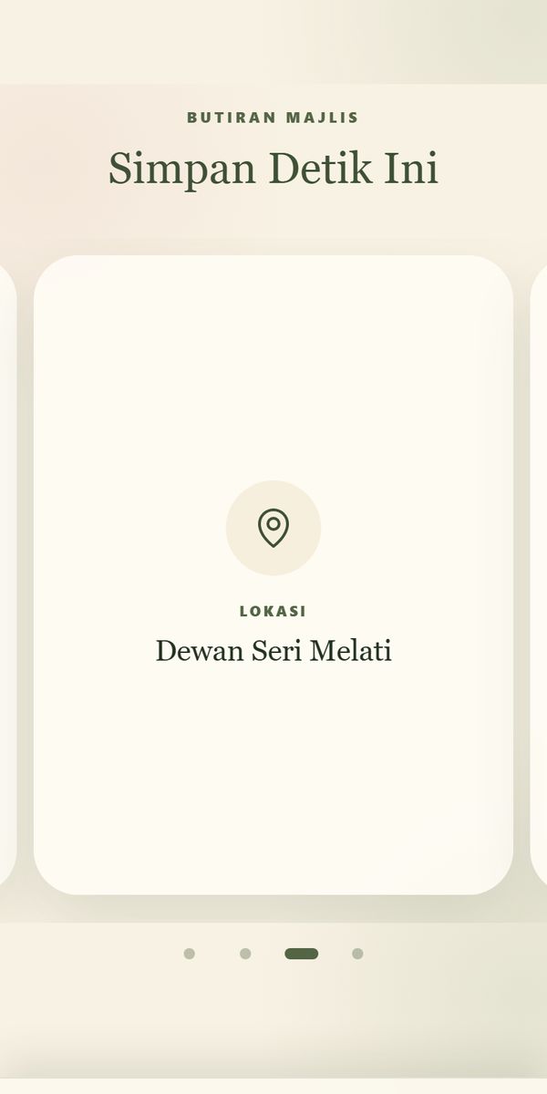 The card's location detail, Dewan Seri Melati, with the Lokasi button in the bottom bar