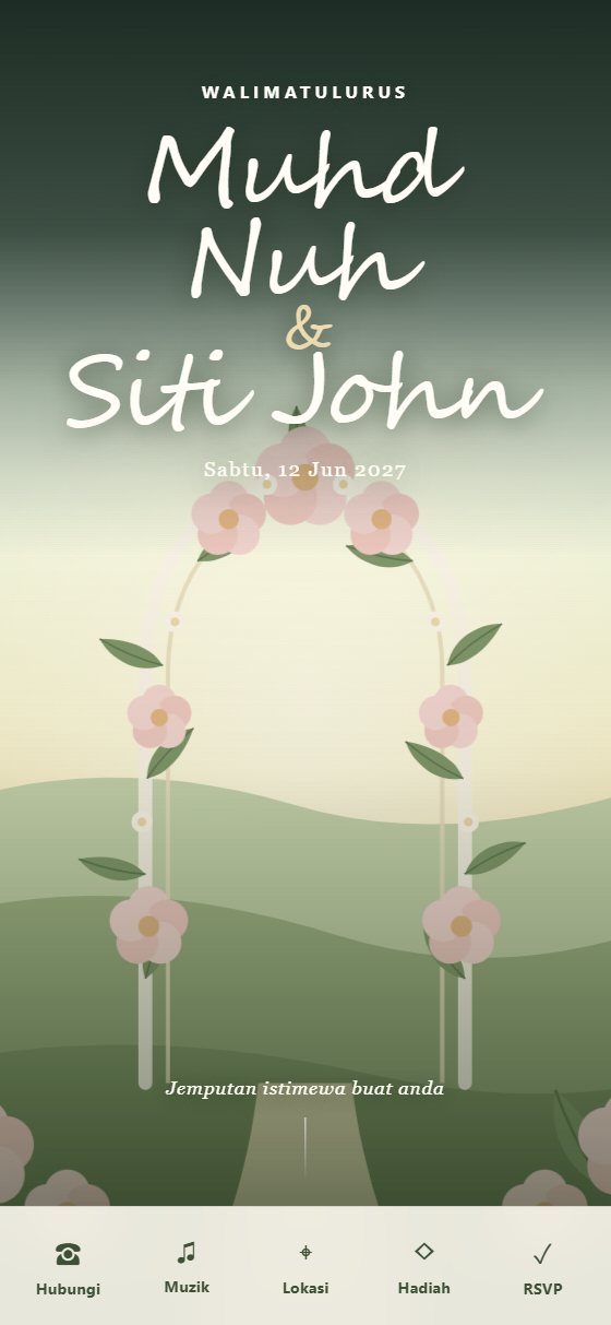 The opened card with the couple's names and wedding date